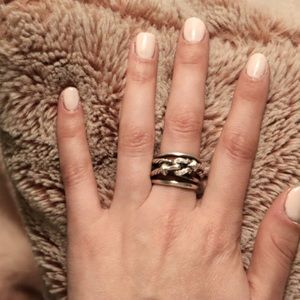 Buckle stacked diamond sterling silver David Yurman ring